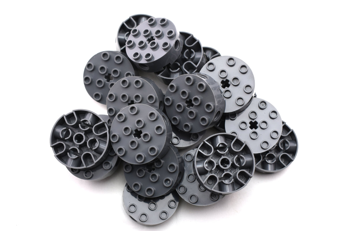 ヒコ Brick, Round 4 x 4 with 4 Side Pin Holes and Center Axle Hole