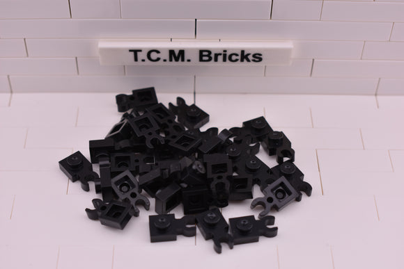 Black / 4085 TCM Bricks Plate, Modified 1 x 1 with Clip Vertical